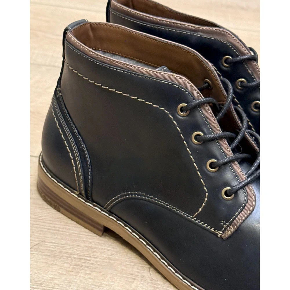 NEW HAWKER RYE BLACK FRAUSEN CONTRAST STITCH LEATHER CHUKKA BOOTS SZ 10